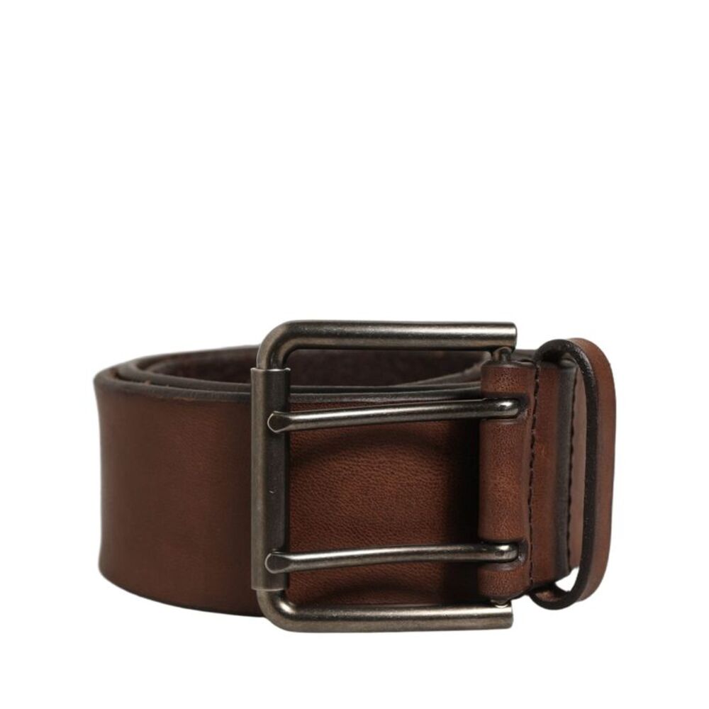 Dolce & Gabbana Belt Brown Leather Double Prong Metal Men's Buckle